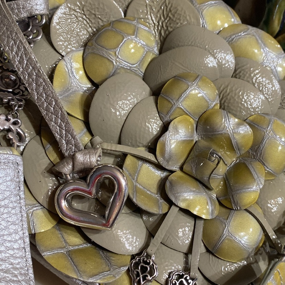BRIGHTON ROSALIE LEATHER HANDBAG / SHOULDER BAG EUC GREY / YELLOW - Picture 2 of 13